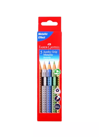 Карандаши цветные Faber-Castell, Jumbo Grip Metallic, 5 цветов