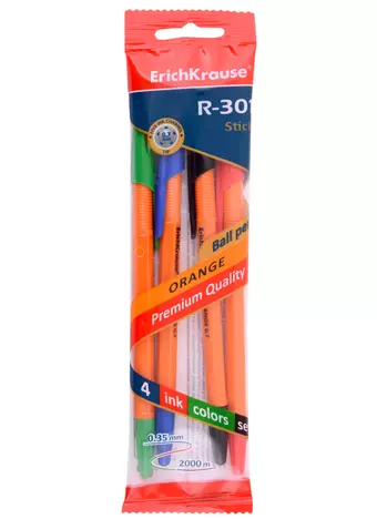 Ручки шариковые Erich Krause, R-301 Orange Stick, 4 цвета 0,7 мм