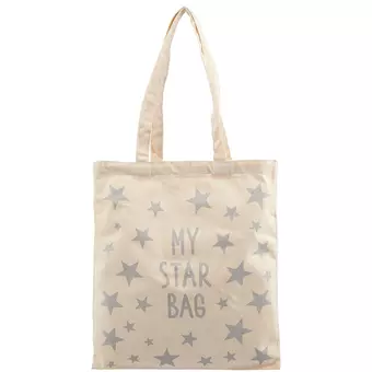 Сумка-шоппер My star bag бежевая, текстиль, глиттер-серебро, 40*32/35см СК2020-36