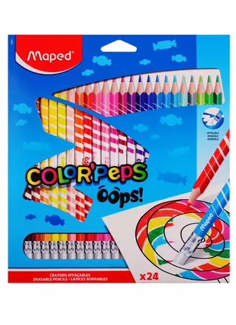 Карандаши цветные Maped, Color Peps Oops, 24 цвета с ластиком