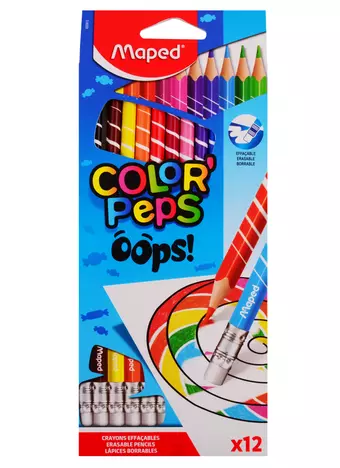 Карандаши цветные Maped, Color Peps Oops, 12 цветов с ластиком