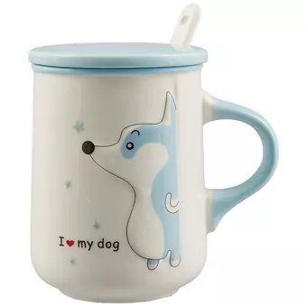 Кружка с крышкой и ложкой I love my dog (керамика) (350мл) (12-08070-CY207)