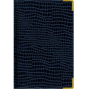 Ежедневник полудат. А5 192л Prestige. Iguana темно-синий, иск.кожа, мет.уголки, поролон, тон.бумага, золот.торец, справ.мат-лы, ляссе, Listoff