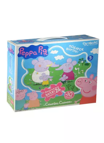 Пазл Оригами 24эл MAXI Peppa Pig Семейка Слонов контурный+фигуры+магниты+подставки 01540