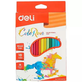 Карандаши цветные Deli, Color Run, пластиковые 18 цветов