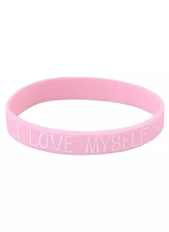 Браслет I love myself (розовый) (силикон) (20,2 см)