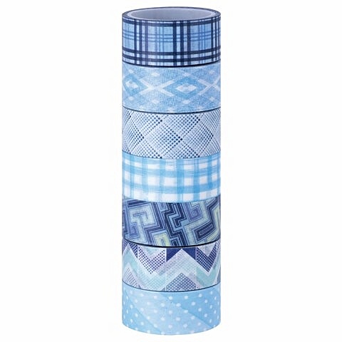 Клейкие WASHI-ленты для декора "Оттенки синего", 15 мм х 3 м, 7 цветов, рисовая бумага - фото 1