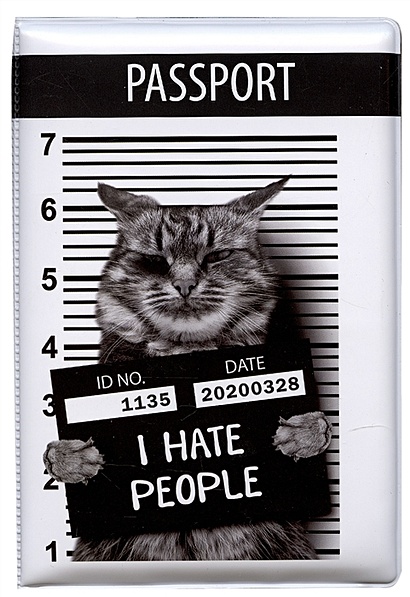 Обложка для паспорта Кот I Hate People (ПВХ бокс) - фото 1