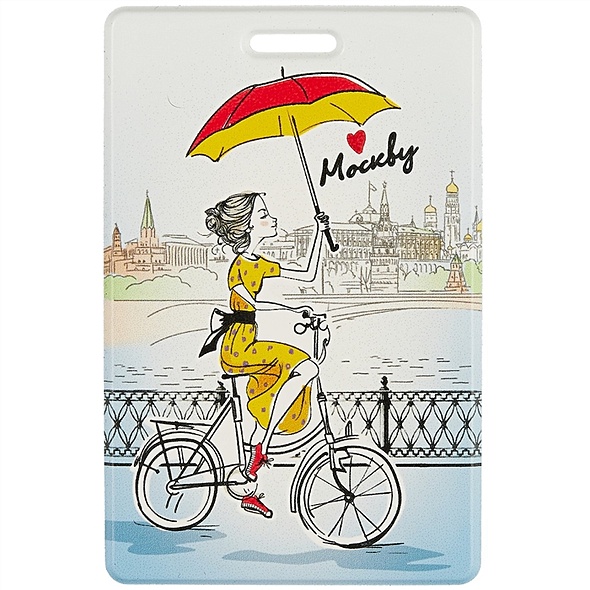 Чехол для карточек «Москва. Девушка с зонтиком на велосипеде» - фото 1