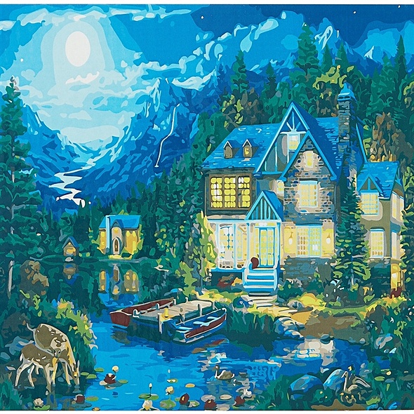 Холст с красками по номерам "Дом у ночного озера", 40 х 50 см - фото 1
