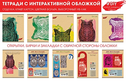 DIY Collection. Коты и совы ТЕТРАДИ А5 (*скрепка) 48Л. (интерактив) - фото 1