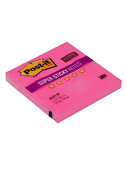 Блок бумаги 76*76 самоклеящийся SUPER 90 листов, неоновый розовый - фото 1