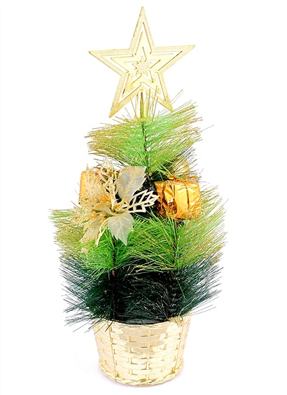 Декоративная ёлка с золотым декором в горшочке (пластик) (30 см) - фото 1