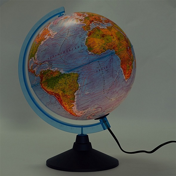 Глобус Земли физико-политический с подсветкой. Диаметр 250мм - фото 1