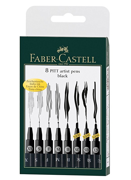 Капиллярные ручки PITT® ARTIST PEN, черный, набор типов наконечников, в футляре, 8 шт. - фото 1
