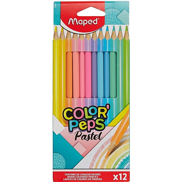 Карандаши цветные 12цв "COLOR'PEPS PASTEL" трехгранные, к/к, подвес, MAPED - фото 1