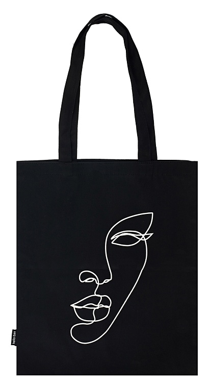 Сумка-шоппер Женское лицо (линия), черная (текстиль) (40х32) - фото 1