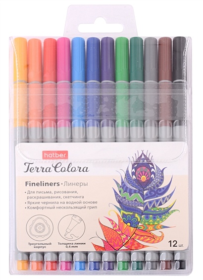 Ручки линеры 12цв "Terra Colora", блистер, Hatber - фото 1