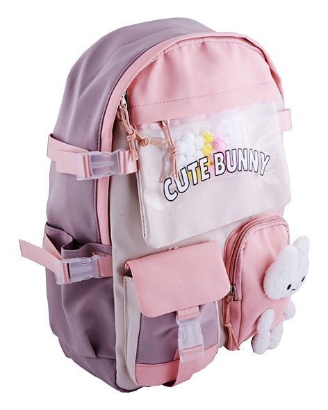 Рюкзак "Зайка" 42*27*15см, сирен-розовый, с игрушкой - фото 1
