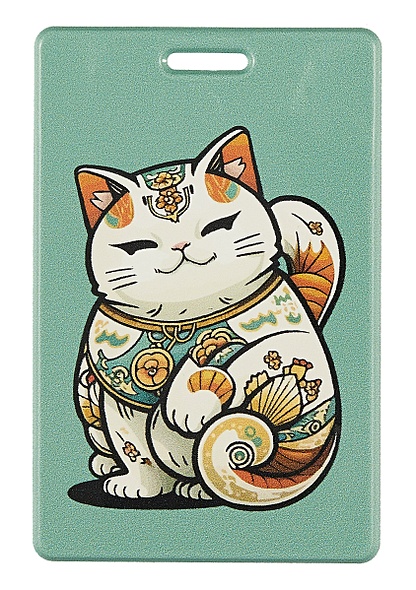 Чехол для карточек вертикальный "Котик Манэки-нэко" (мятный) - фото 1