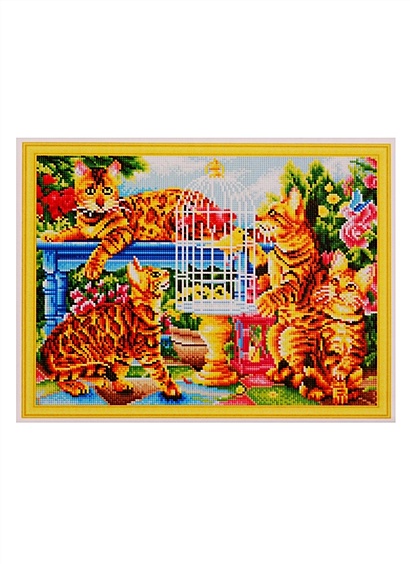 Алмазная мозаика на подрамнике "Бенгальские коты в саду", 40 х 50 см - фото 1