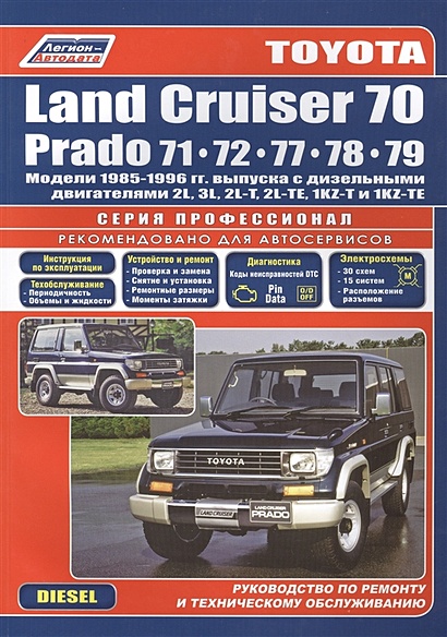Toyota Land Cruiser 70 Prado Модели 1985-96 гг. выпуска с дизельными двигателями Устройство, техническое обслуживание и ремонт (черно-белое издание) (мягк) (Альстен) - фото 1