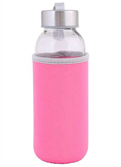 Бутылочка в чехле (розовая) (стекло) (300мл) - фото 1