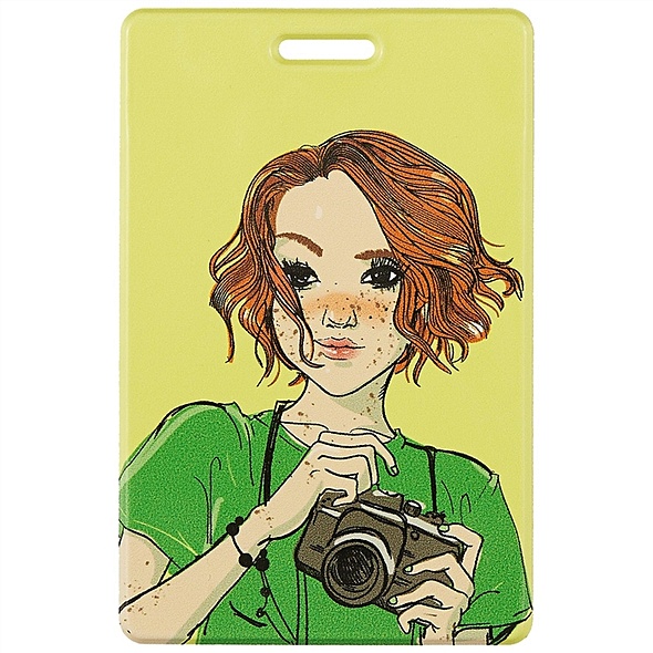 Чехол для карточек вертикальный Девушка, Ася Лавринович, желтый - фото 1