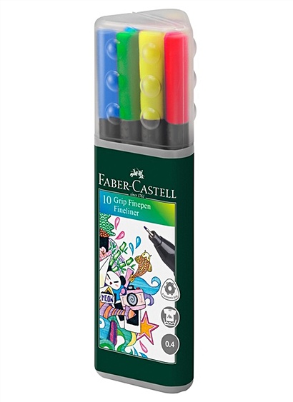 Капиллярная ручка GRIP, 0,4мм, набор цветов, в тубе, 10 шт. - фото 1