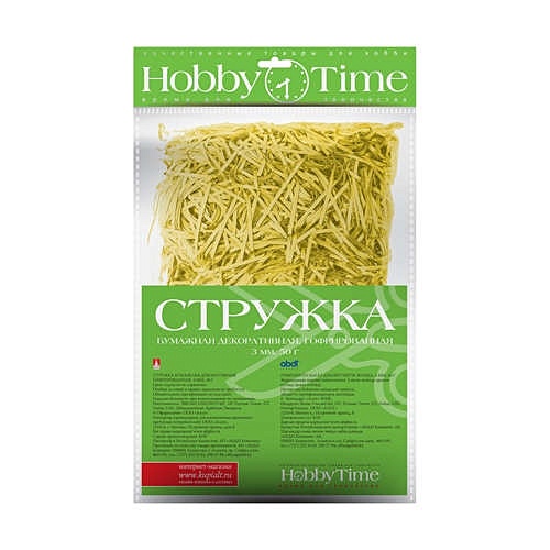 Набор для творчества, HOBBY TIME, Гофрированная, декоративная бумажная стружка 3мм, 50гр., ярко-желтый 2-512/04 - фото 1