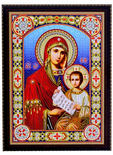 Алмазная мозаика на подрамнике "Икона Божией Матери №2", 30 х 40 см, блестящая, с частичным заполнением - фото 1