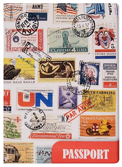 Обложка для паспорта "Марки разных стран с печатями" - фото 1