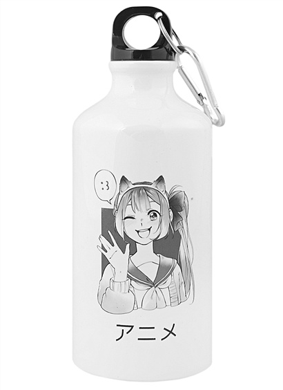 Бутылка с карабином Аниме Девушка с ушками (Сёдзё) (металл) (500мл) - фото 1