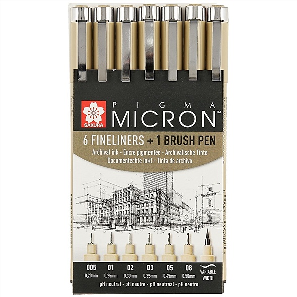Капиллярные ручки «Pigma Micron», 6 штук, чёрные, Sakura - фото 1