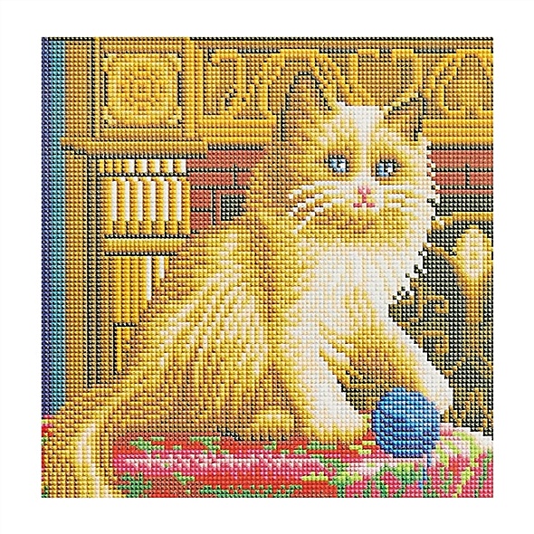 Алмазная мозаика "Пушистый котенок с клубком", 30 х 30 см (с полным заполнением стразами) - фото 1