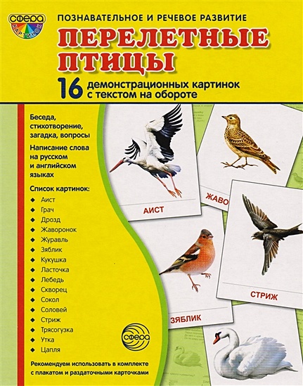 Перелетные птицы. 16 демонстративных карточек с текстом на обороте - фото 1