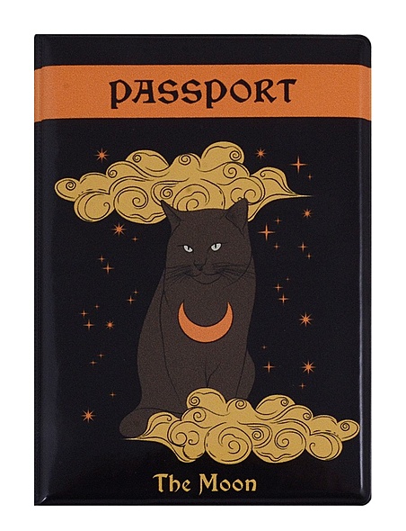Обложка для паспорта Кот Таро (черный) (ПВХ бокс) (ОП2023-397) - фото 1
