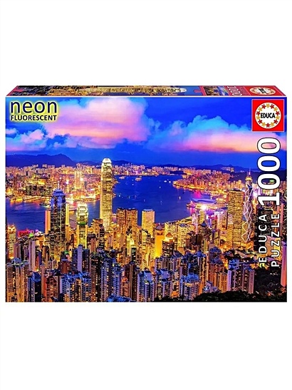 Пазл 1000 деталей. Пазл с неоновым свечением "Гонконг, небоскребы" - фото 1