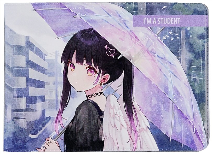 Обложка для студенческого Аниме Девушка с крыльями под зонтиком (Сёдзё) (цветная) - фото 1