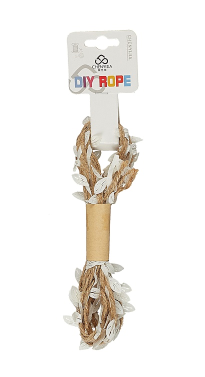Тесьма джут с листочками, 2 метра, моток с подвесом (белый) - фото 1