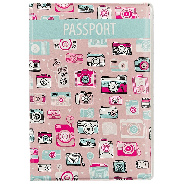 Обложка на паспорт «Фотоаппараты», розовая - фото 1