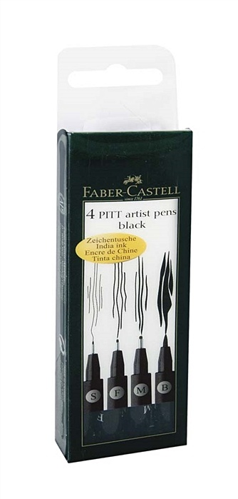Капиллярные ручки PITT® ARTIST PEN, набор типов, черный, в футляре, 4 шт. - фото 1