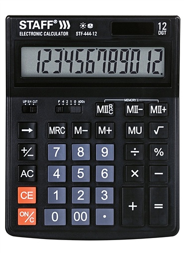 Калькулятор 12 разрядный настольный, двойн.питание, 199*153мм - фото 1