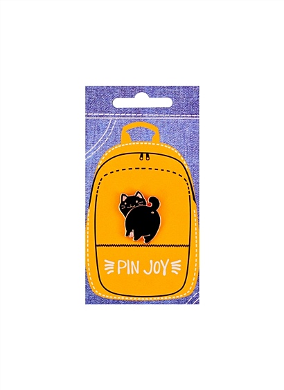 Значок Pin Joy "Котик с хвостиком", черный - фото 1