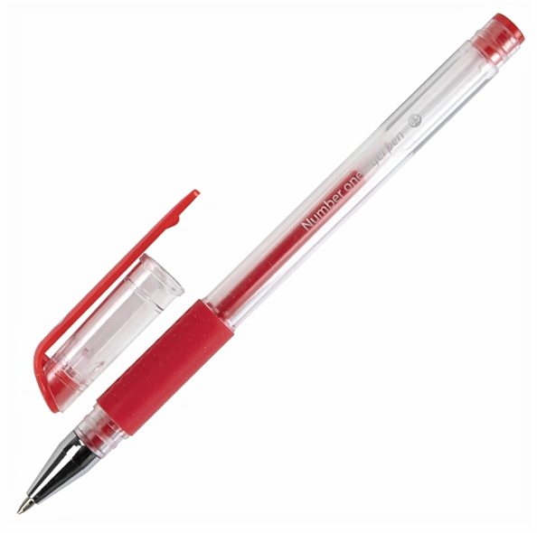 Ручка гелевая красная "Number One" с грипом, пишущ.узел 0,5мм, линия письма 0,35мм, BRAUBERG - фото 1