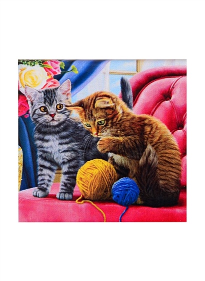 Алмазная мозаика "Играющие с клубками котята", 20 х 20 см - фото 1