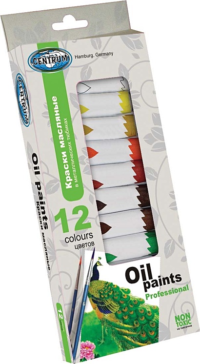 Краски масляные в металлических тюбиках 12 цветов по 12 мл, в картонной коробке с подвесом - фото 1