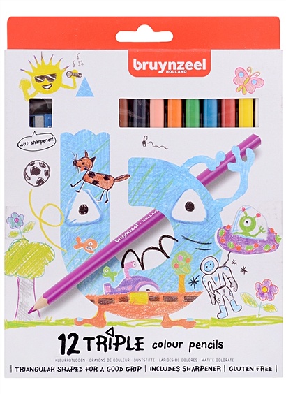 Карандаши цветные 20цв "Kids Triple" + точилка, трехгранные, Bruynzeel - фото 1