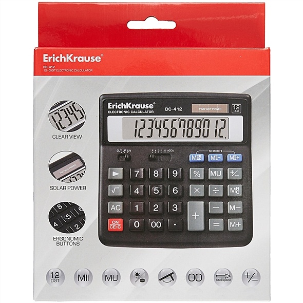 Калькулятор настольный 12-разрядов ErichKrause® DC-412, в коробке, ErichKrause - фото 1