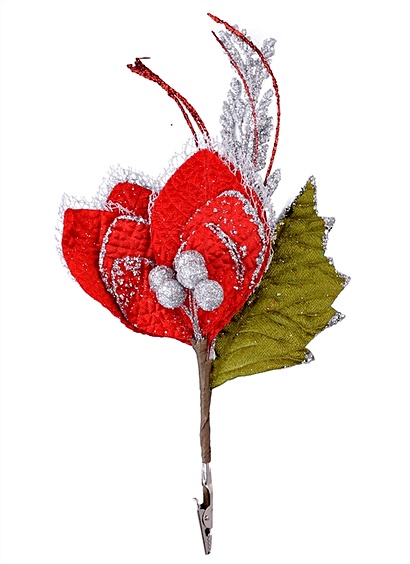 Елочное украшение Рождественский цветок (красный) (пластик) (20 см) - фото 1
